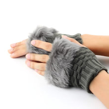 Load image into Gallery viewer, Women Fingerless Gloves Cute Faux Rabbit Fur Knitted Gloves Female Winter Knitting Warmer Wrist Hand Gloves Mitten