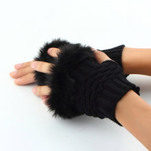Load image into Gallery viewer, Women Fingerless Gloves Cute Faux Rabbit Fur Knitted Gloves Female Winter Knitting Warmer Wrist Hand Gloves Mitten