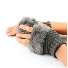 Load image into Gallery viewer, Women Fingerless Gloves Cute Faux Rabbit Fur Knitted Gloves Female Winter Knitting Warmer Wrist Hand Gloves Mitten